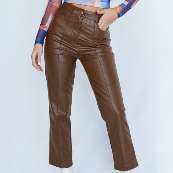 Princess Polly Dusty Brown Leather Pants - Picture 1 of 10